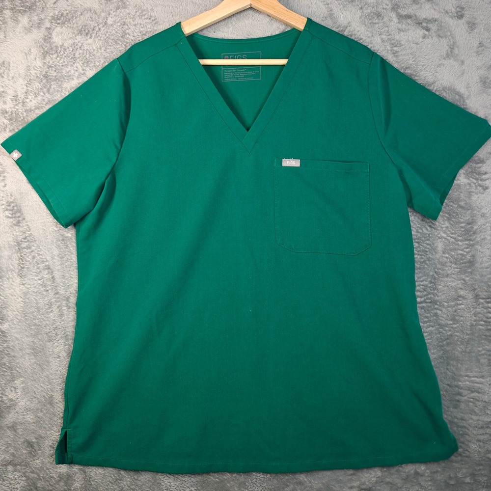 Figs Catarina Scrub Top Women XL Green V-Neck Short Sleeve Technical Collection